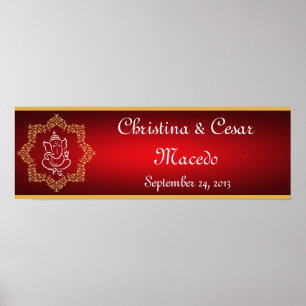 22.5"x7.5" Personalisierter Lord Ganesha/Hindu Red Poster