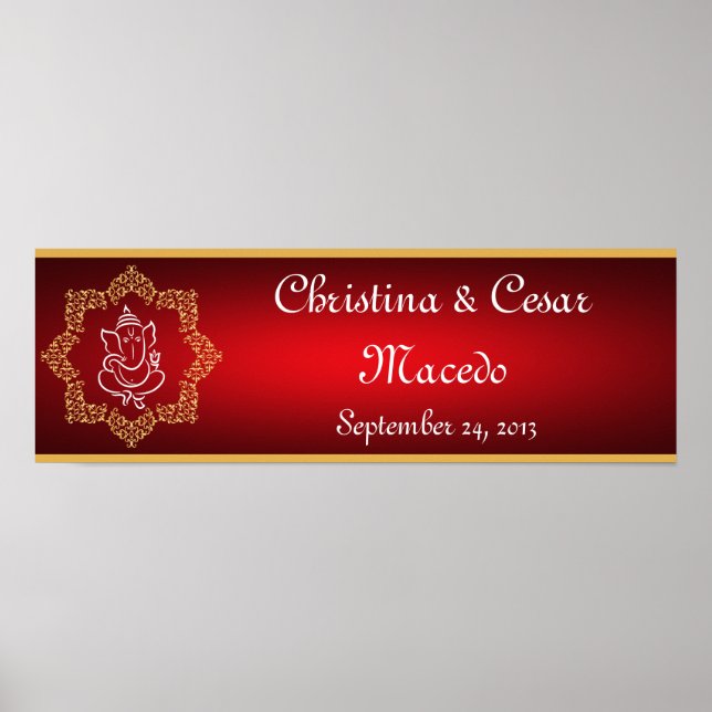 22.5"x7.5" Personalisierter Lord Ganesha/Hindu Red Poster (Vorne)