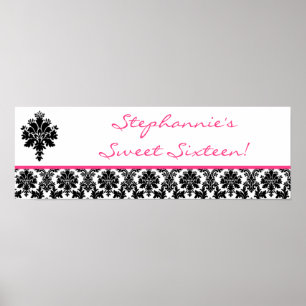 22,5"x7,5" Personalisiertes Banner Hot Pink Damask Poster