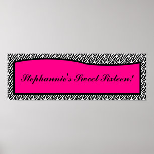 22,5"x7,5" Personalisiertes Banner Hot Pink Zebra  Poster