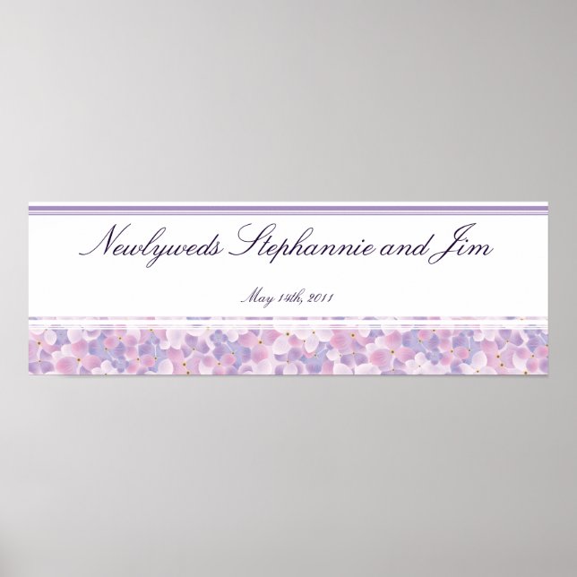 22,5"x7,5" Personalisiertes Banner Lila Hydrangea Poster (Vorne)