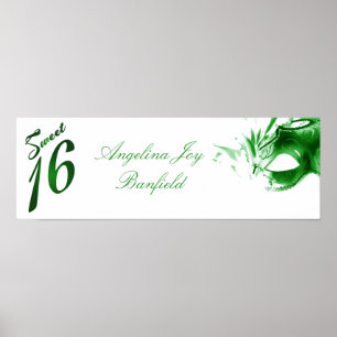 22,5"x7,5" Personalisiertes Banner Sweet 16 Green Poster