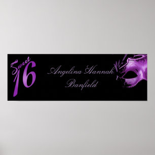 22,5"x7,5" Personalisiertes Banner Sweet 16 Lila Poster