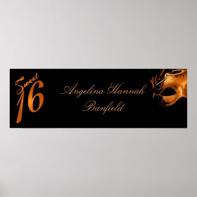 22,5"x7,5" Personalisiertes Banner Sweet 16 Orange Poster (Vorne)