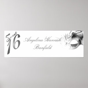 22.5"x7.5" Personalisiertes Banner Sweet 16 si;ver Poster