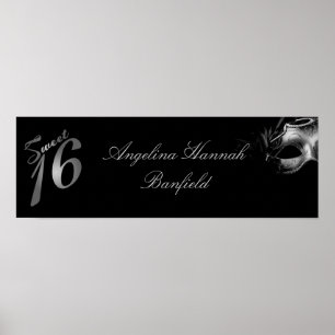 22,5"x7,5" Personalisiertes Banner Sweet 16 Silver Poster