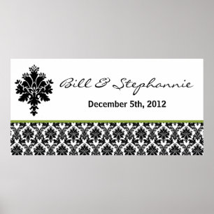 22.5"x7.5" Personalized Banner Black Green Damask Poster