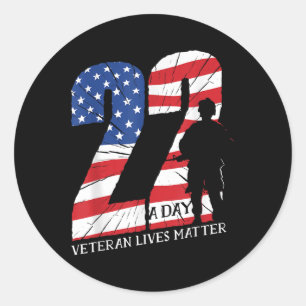 22 A Day Veteran lebt Shirt Veteran Ptsd Awarenes Runder Aufkleber