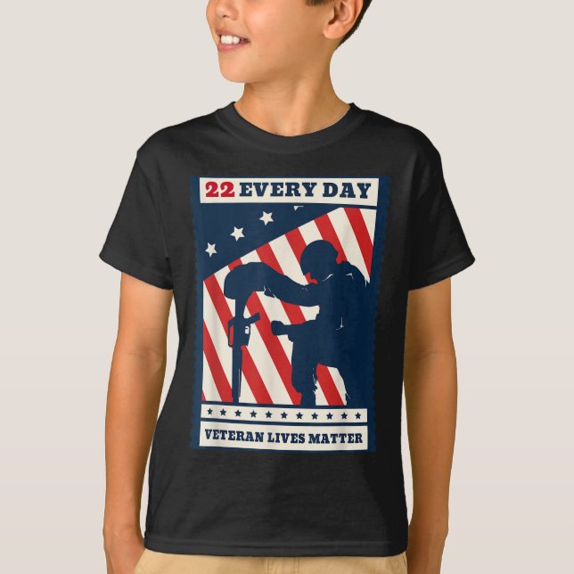 22 Every Day Veteran Lives Veteran Suicide Awarene T-Shirt (Vorderseite)