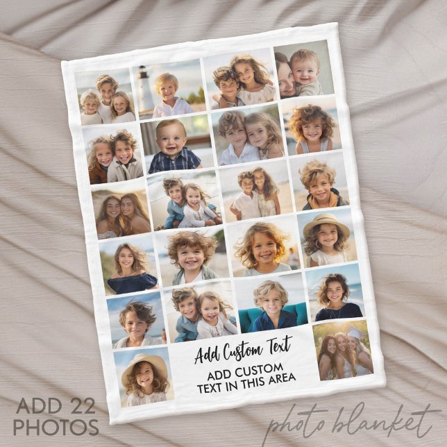 22 Foto-Collage - Weiß mit Text Fleecedecke (Custom Fleece Blanket with Photo Collage for Family and Friends)