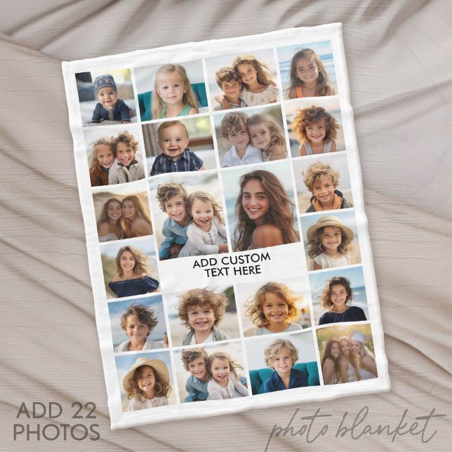22 Foto-Collage - Weiß mit Text Fleecedecke (Custom Fleece Blanket with Photo Collage for Family and Friends)