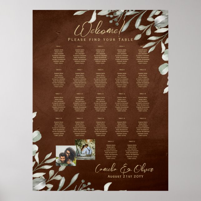 22 Foto-Tischkarten-Begrüßungsnamen Hochzeit Poster (Vorne)