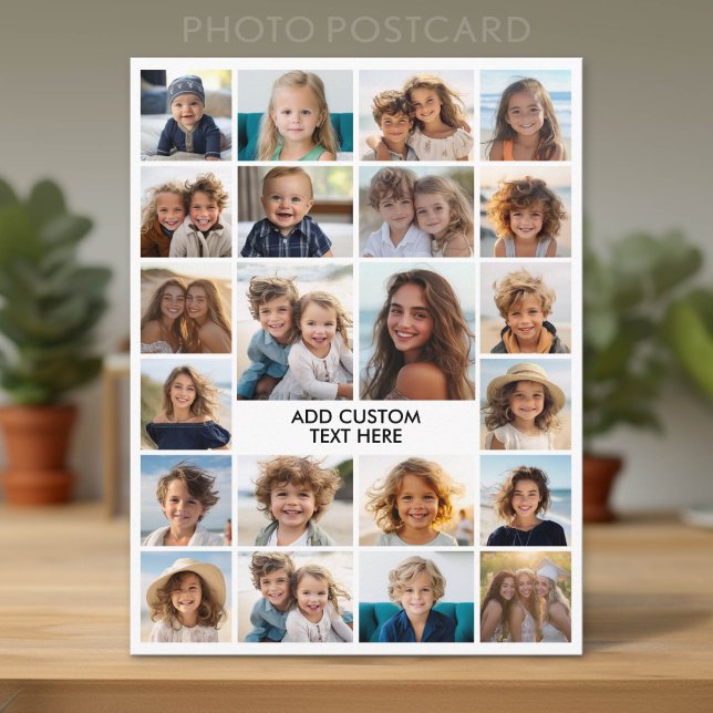 22 Fotocollage - Grün und Text Postkarte (Custom Photo Postcard with Lots of Pictures)
