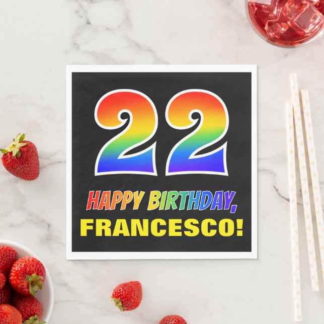 22. Geburtstag: Bold, Fun, Simple, Rainbow 22 Serviette (Beispiel)