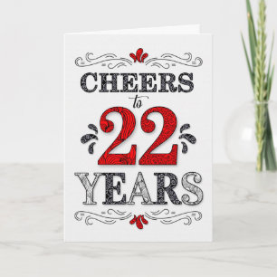 22. Geburtstag Cheers in Red White Black Pattern Karte