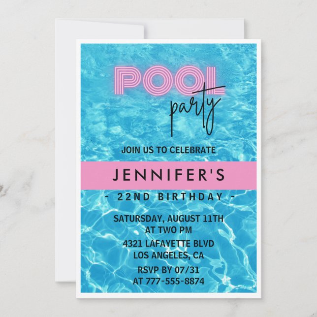 22. Geburtstag Einladungen Pool Party Sommer (Vorderseite)