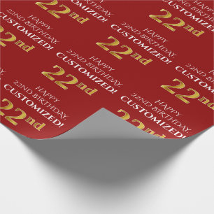 22. Geburtstag: Elegant, rot, Imitate Gold Look Geschenkpapier