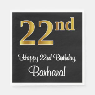 22. Geburtstag ~ Elegante Luxuriöse Imitate Gold  Serviette