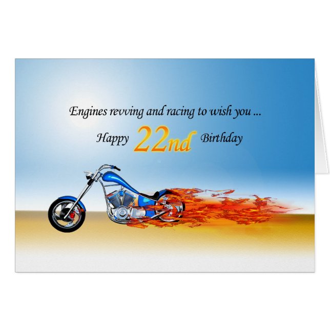 22. Geburtstag mit einem flammenden Motorrad (Vorderseite (Horizontal))