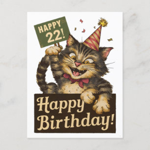 22. Geburtstag niedliche lustige Katze Vintag Postkarte