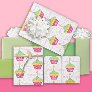 22. Geburtstag Pink Green Cupcakes Umschlagpapier Geschenkpapier Set
