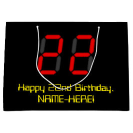 22. Geburtstag: Red Digital Clock Style "22" + Nam Große Geschenktüte