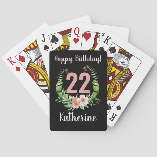 22. Geburtstag schwarze Blüte Spielkarten (Rückseite)