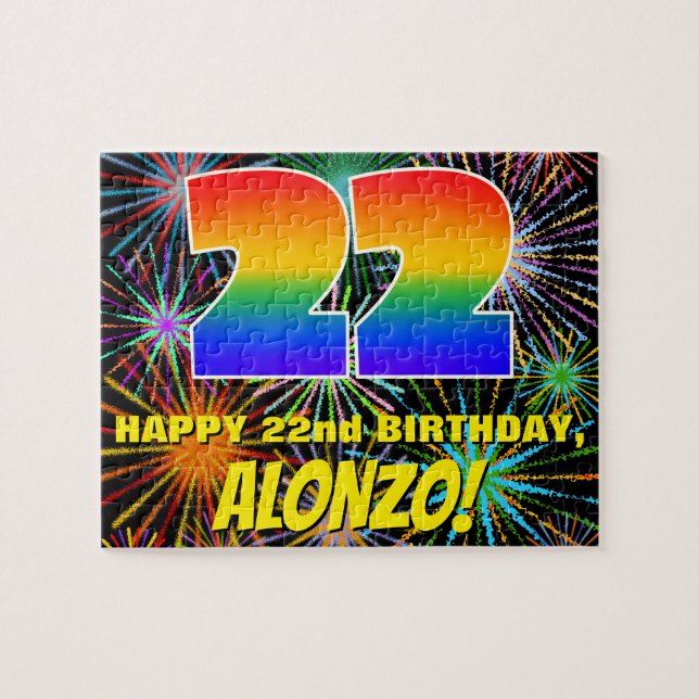 22. Geburtstag: Spaß, bunte feierliche Feuerwerke Puzzle (Horizontal)