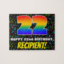 22. Geburtstag — Spaß, bunte Musiksymbole & "22"
