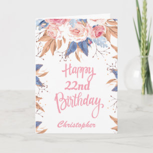 22. Geburtstag Wasserfarbe Botanisches Pink Floral Karte