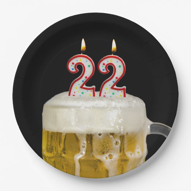 22. Geburtstagsbär auf schwarz Pappteller (Vorderseite)