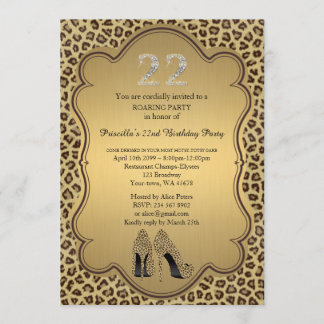 22. Geburtstagsparty 22., Cheetah High Heels Shoes Einladung