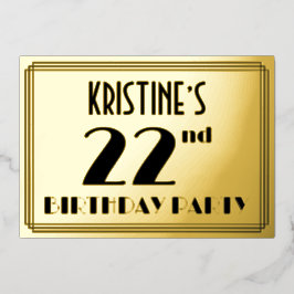 22. Geburtstagsparty — Art Deco Look "22" + Name Folieneinladung