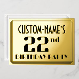 22. Geburtstagsparty: Art Deco Look "22" und Name Folieneinladung