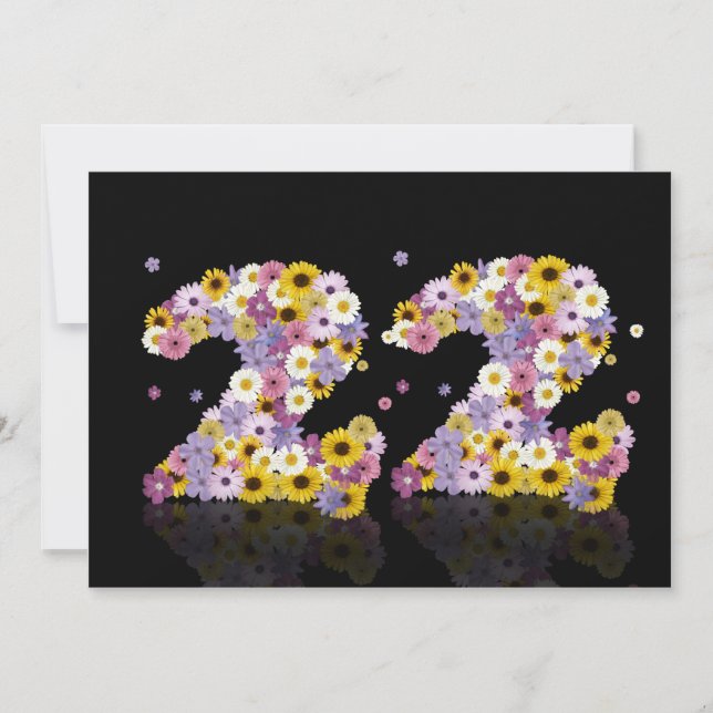 22. Geburtstagsparty mit Blumenbriefen Einladung (Vorderseite)
