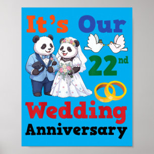 22. Hochzeitsjubiläum Panda-Paare Zusammen Poster