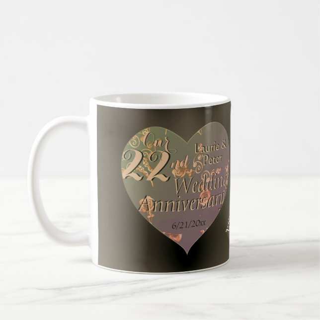 22. Hochzeitstag Herzliche Rose Tasse (Links)