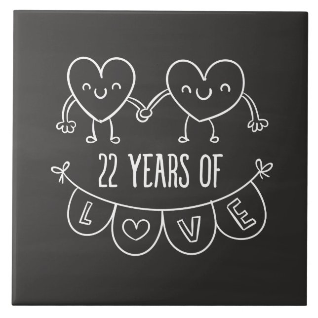 22. Jubiläum Geschenk Chalk Herzen Fliese (Vorderseite)