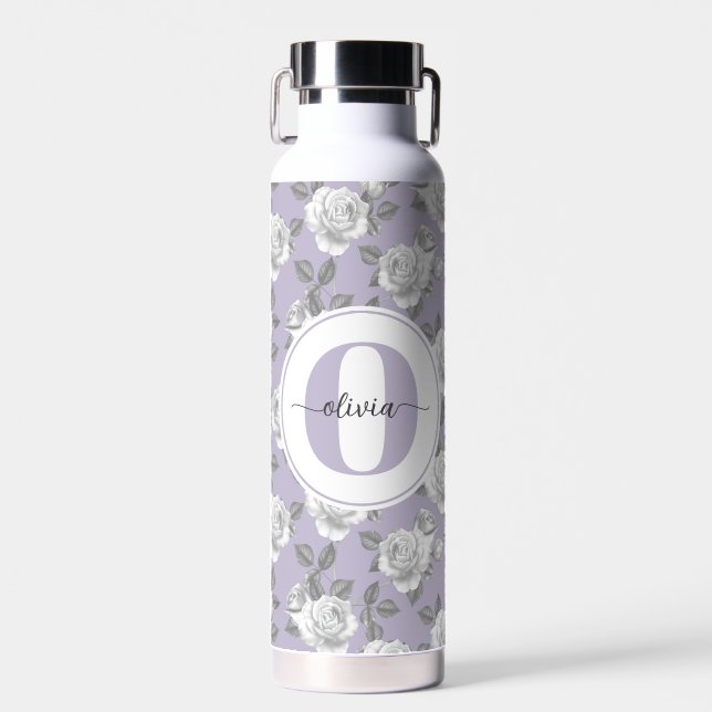 22 oz. Rose Garden Monogram Lavendel Wasserflasche Trinkflasche (Vorne)