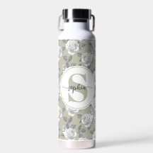22 oz.Rose Garden Monogram Sage Green Water Flasch