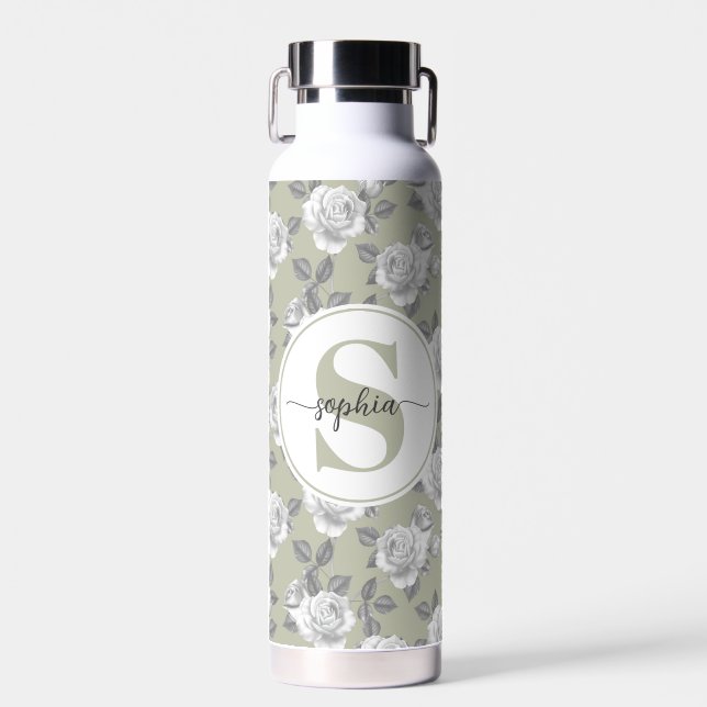 22 oz.Rose Garden Monogram Sage Green Water Flasch Trinkflasche (Vorne)