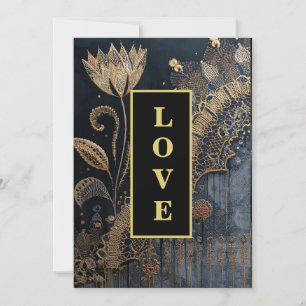*~ 22 RSVP AR26 QR Goldene Stickerei LOVE Vintage Einladung