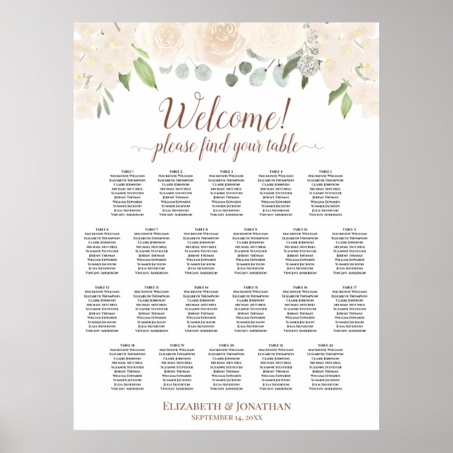 22 Tabelle Blush Peach Floral Wedding Chart Poster (Vorne)