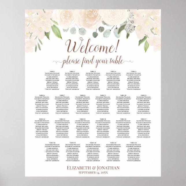 22 Tabelle Blush Peach Floral Wedding Chart Poster (Vorne)
