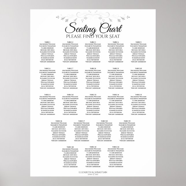 22 Tabelle Einfache elegante Hochzeitskarte Poster (Vorne)