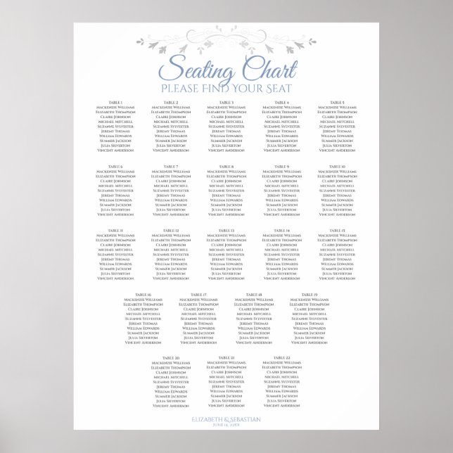 22 Tabelle Elegant Blue & Gray Wedding Seating Cha Poster (Vorne)
