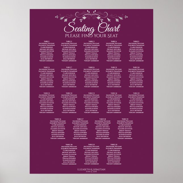 22 Tabelle Elegant Cassis Hochzeitsskala Poster (Vorne)