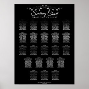 22 Tabelle Elegante schwarze Hochzeitssattelkarte Poster