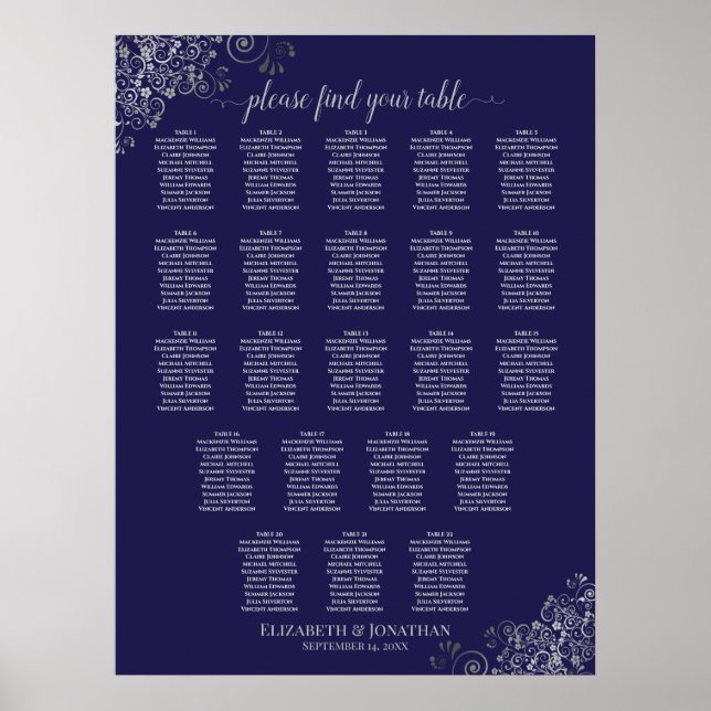 22 Tabelle Hochzeitskarte Navy Blue & Gray Poster (Vorne)
