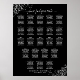 22 Tabelle Hochzeitskarte Schwarz & Grau Frills Poster